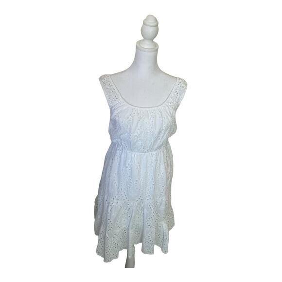 Lungo L'arno Dress Womens Medium Ruffle Hem‎ Cotton Eyelet Midi Sun Cottagecore - Picture 2 of 14